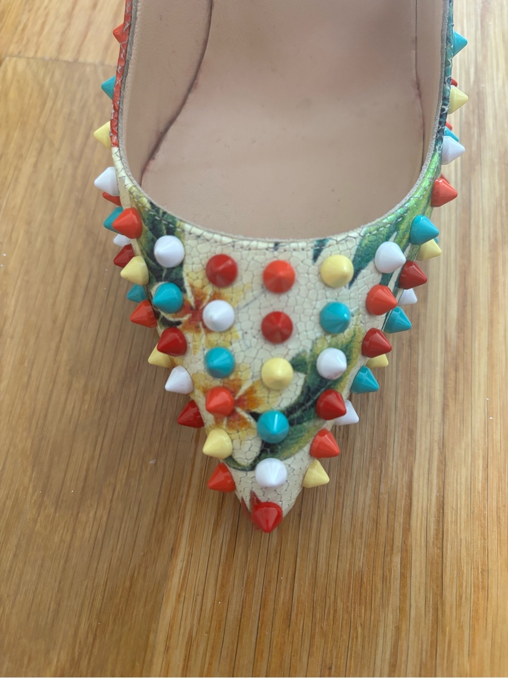 Christian Louboutin Hawaii Multicolor Follies Spike 120 Pointed Toe Pump 37.5 - Picture 9 of 11